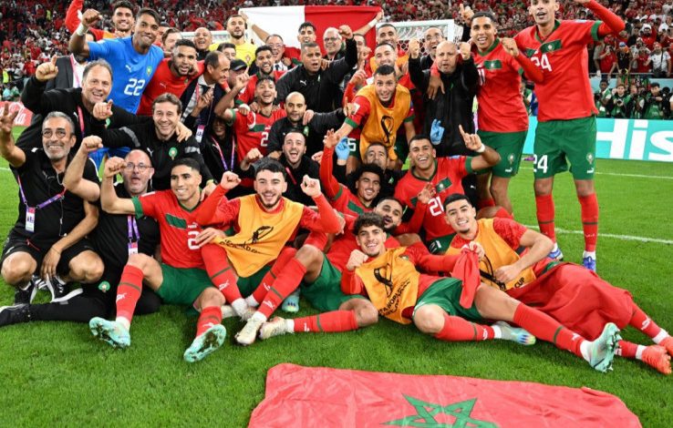 La joie des Lions de l'Atlas après la qualification en demi-finale du Mondial 2022. © COPYRIGHT : DR