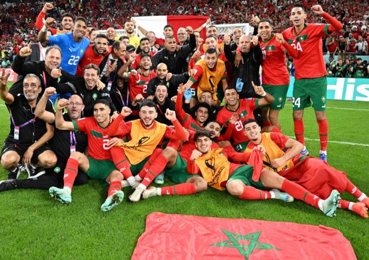 La joie des Lions de l'Atlas après la qualification en demi-finale du Mondial 2022. © COPYRIGHT : DR